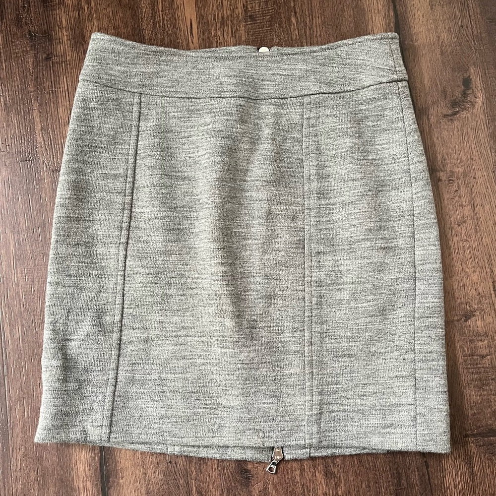 Jenni Kayne Wool Zip Skirt Silk Lurex Lined Grey Pencil Short Space Dye Knit 4